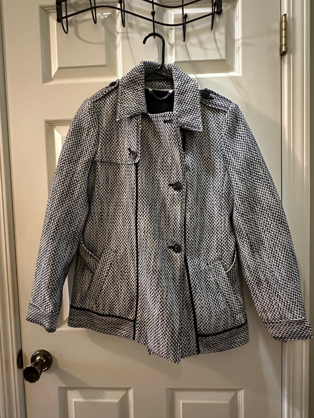 Banana Republic Black and White Houndstooth Pea Coat